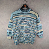 Hand Knitted Jumper Womens Large L Blue Pullover Vintage